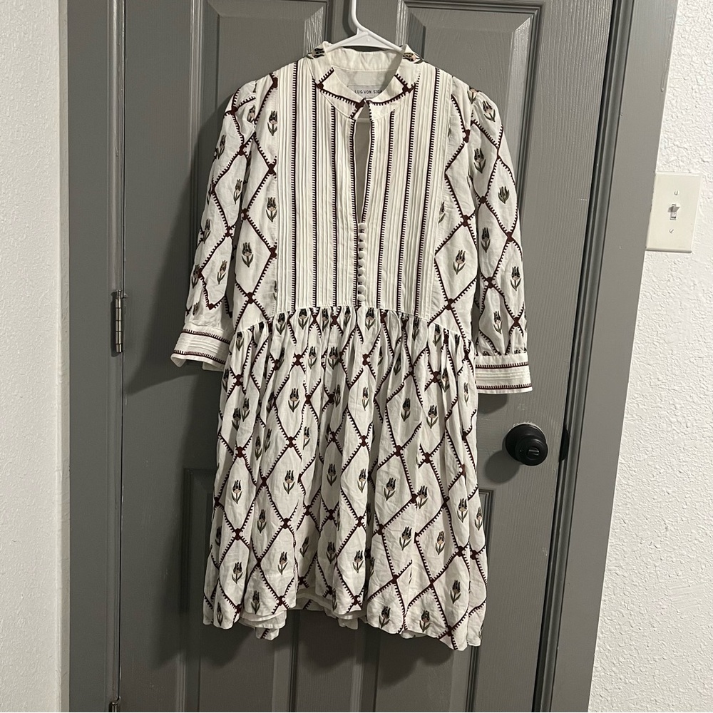 Lug Von Siga White and Brown Patterned and Tulip Mini Dress - Picture 6 of 6